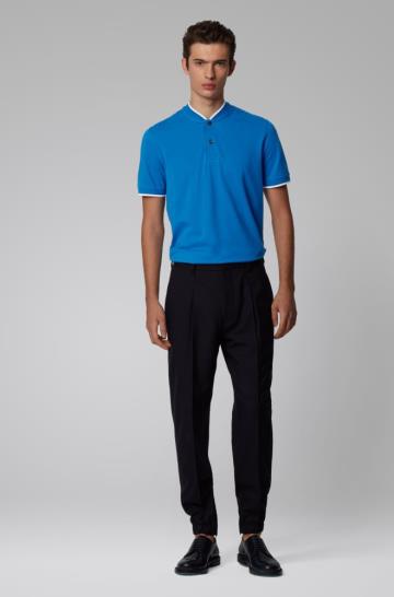 Koszulki Polo BOSS Cotton Piqué Niebieskie Męskie (Pl46020)